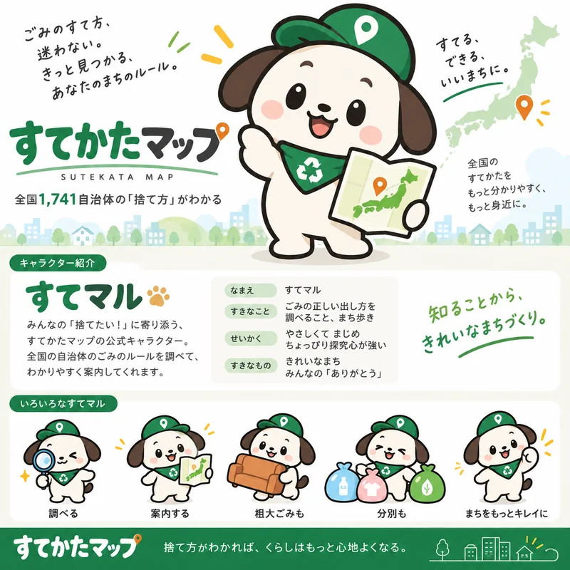 すてかたマップ公式キャラクター「すてマル」の紹介